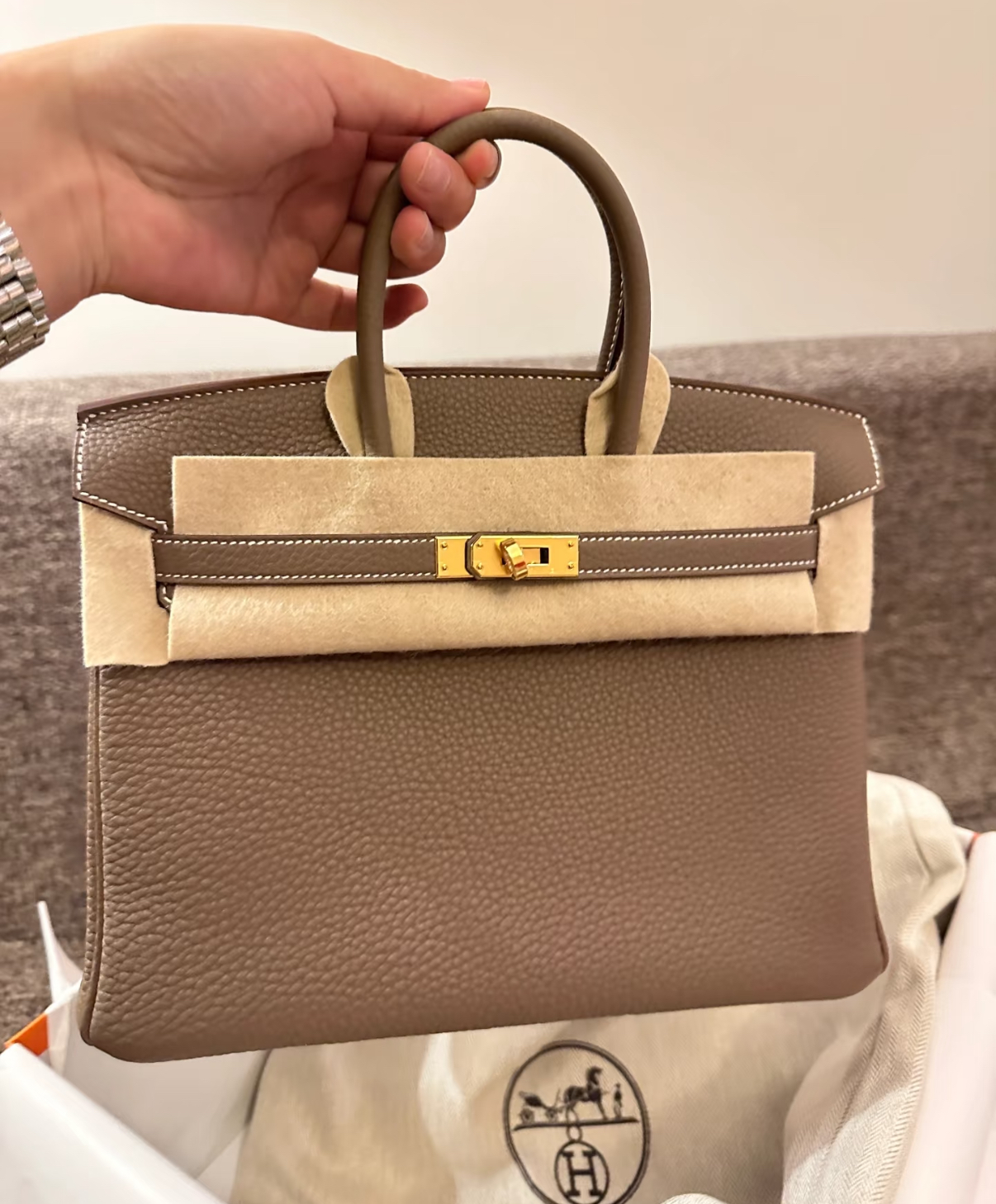 Birkin 25-35 Elephant Gray Gold Buckle Custom
