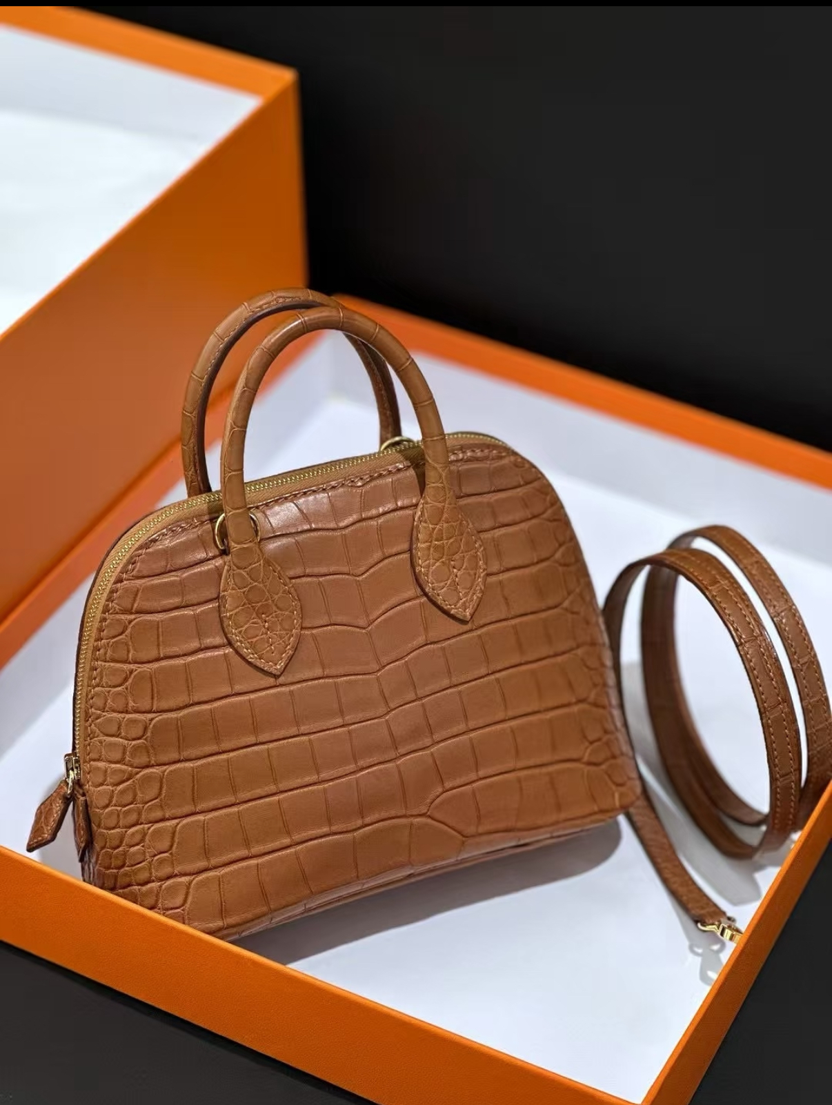 Bolide Mini 18CM Matte crocodile leather brown