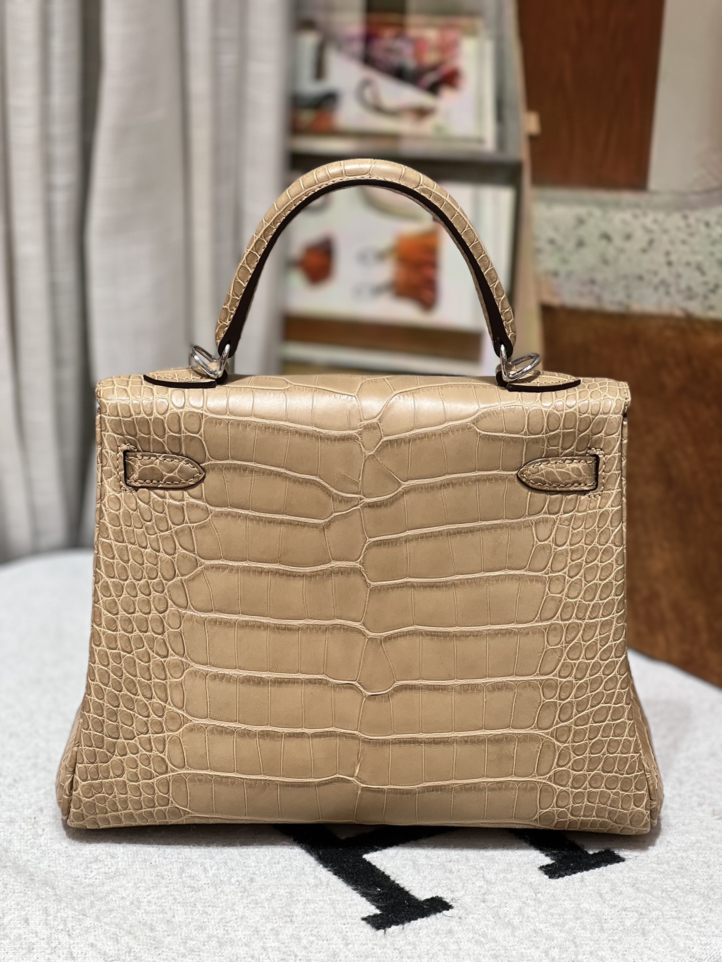 Kelly 25-28 beige matte crocodile leather custom