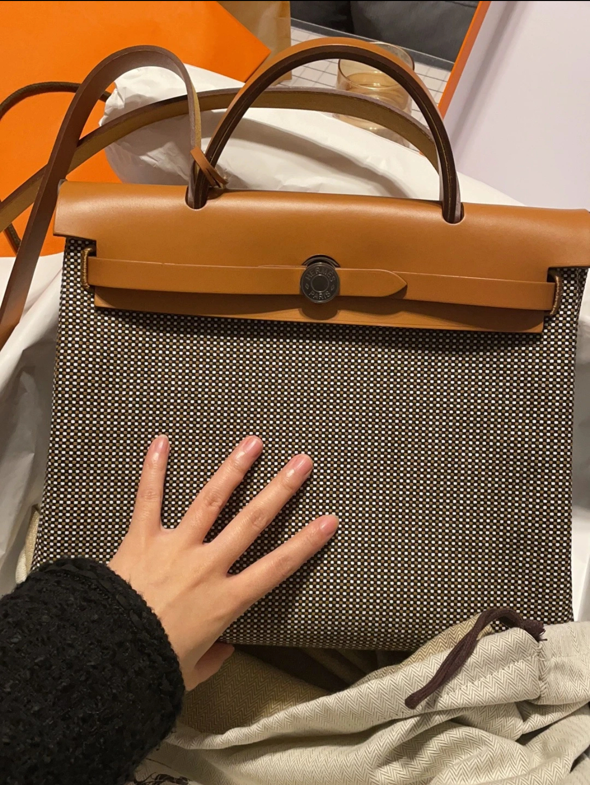 Hermès Herbag 31cm gray plaid