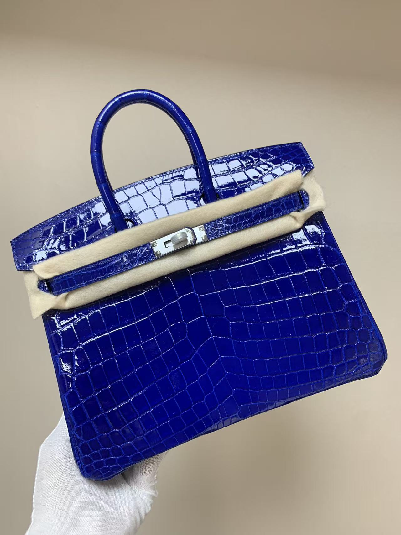 Birkin 25-35 sapphire blue crocodile leather Custom