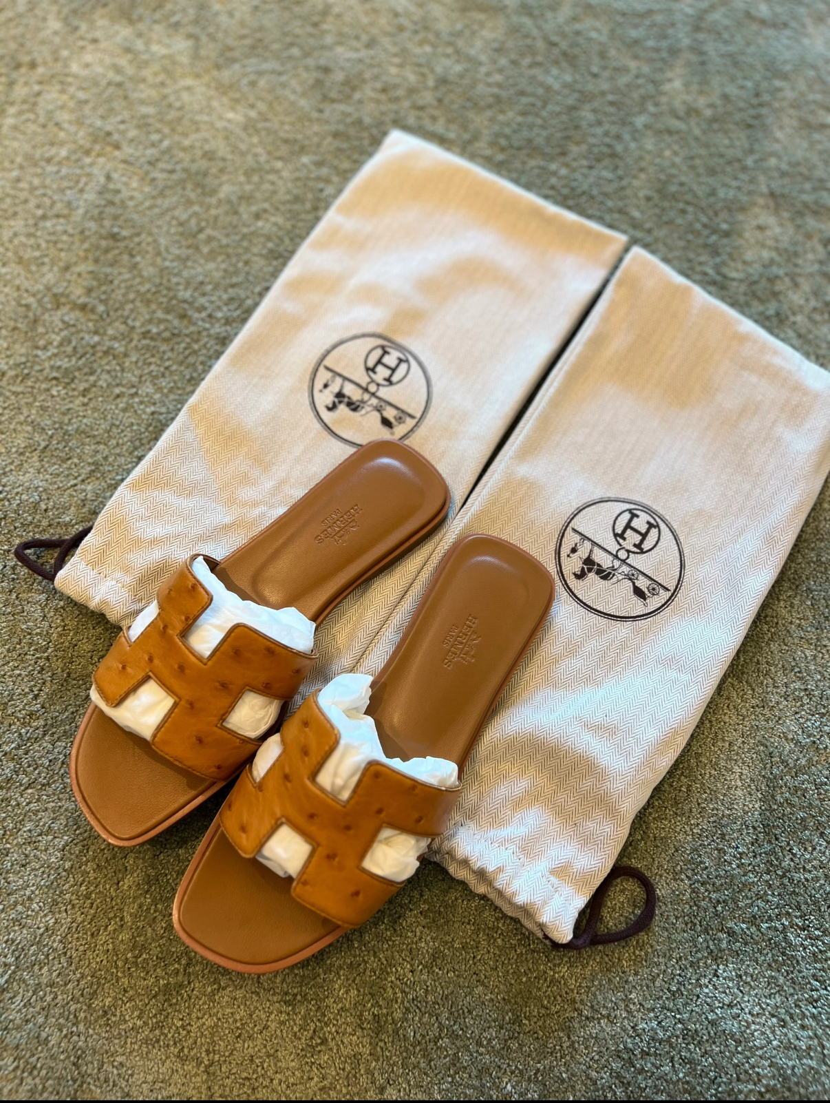 women's sandals brown ostrich leather Custom