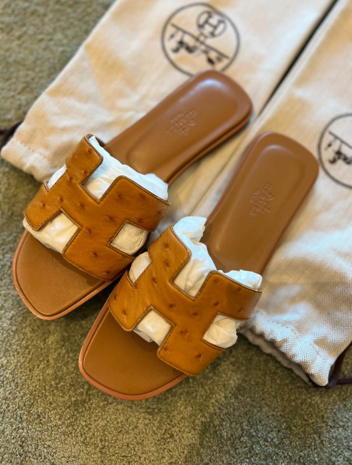 women's sandals brown ostrich leather Custom