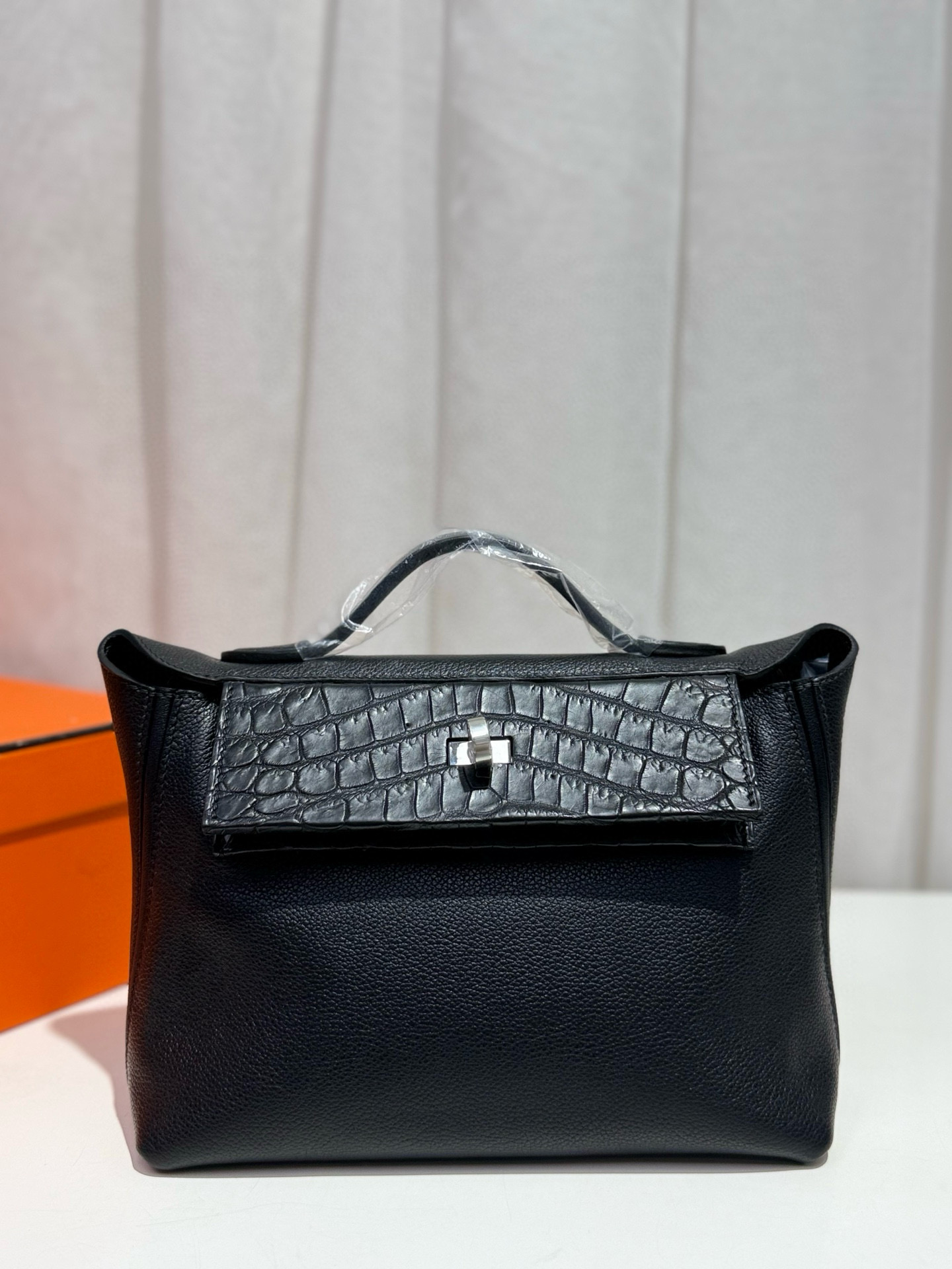 Crocodile leather patchwork cowhide 2424 Black