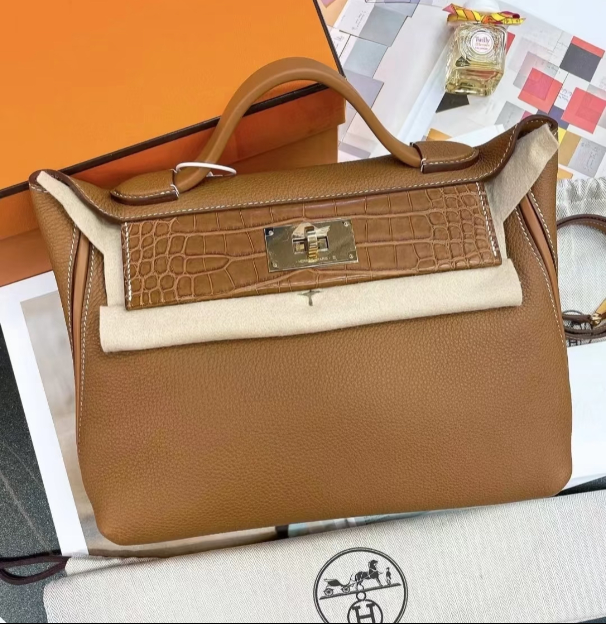 Crocodile leather patchwork cowhide 2424