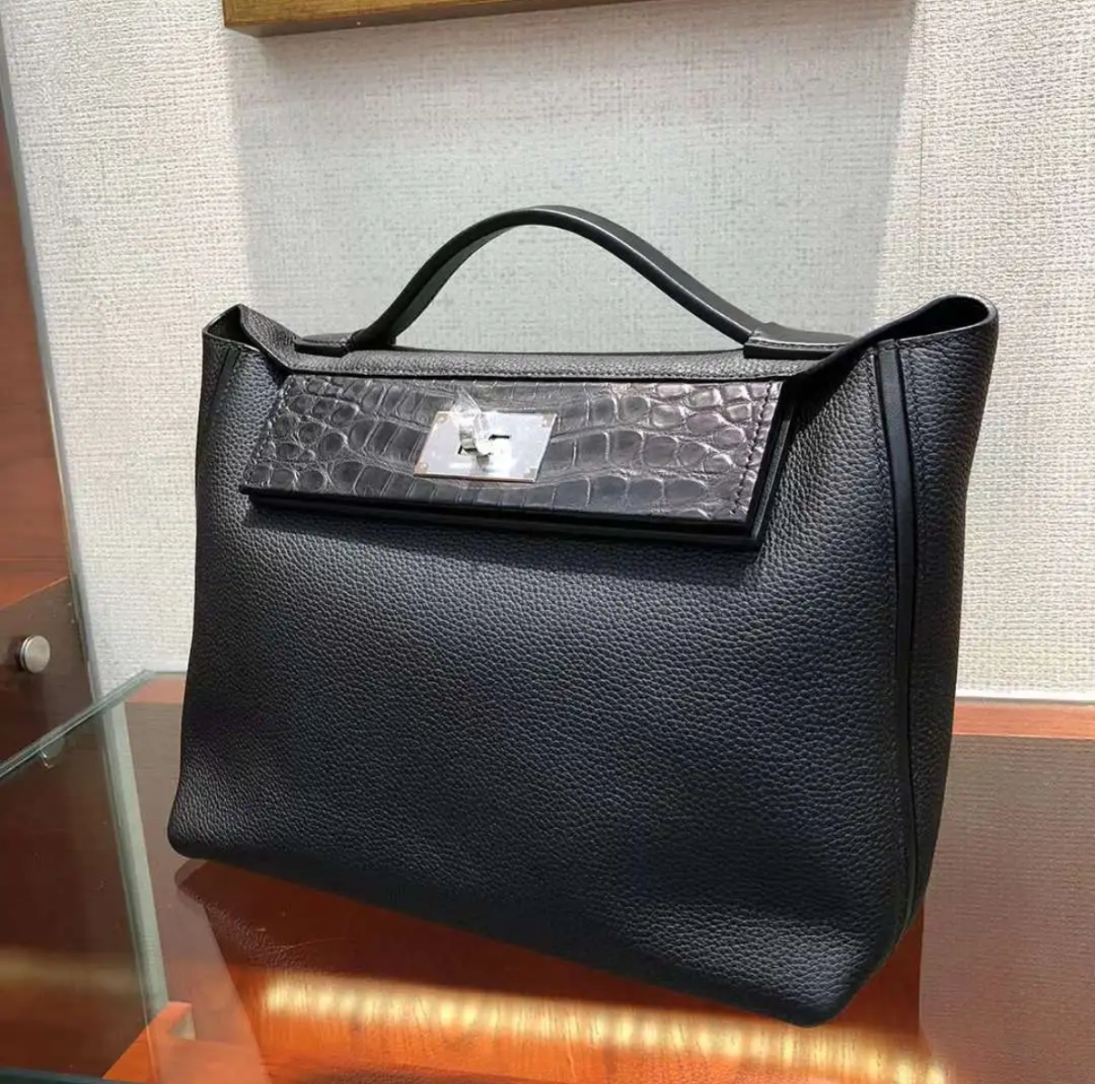 Crocodile leather patchwork cowhide 2424 Black