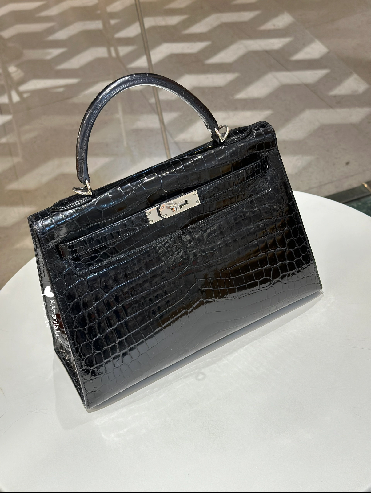 Kelly black, 32 glossy crocodile leather custom