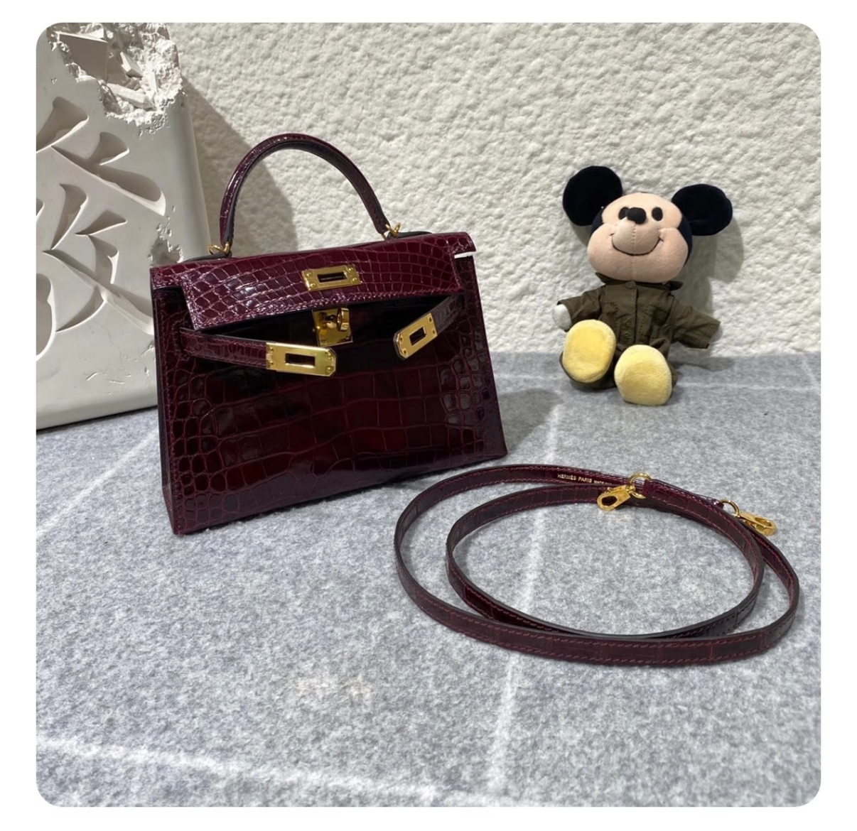 Kelly mini Bordeaux red crocodile leather Custom