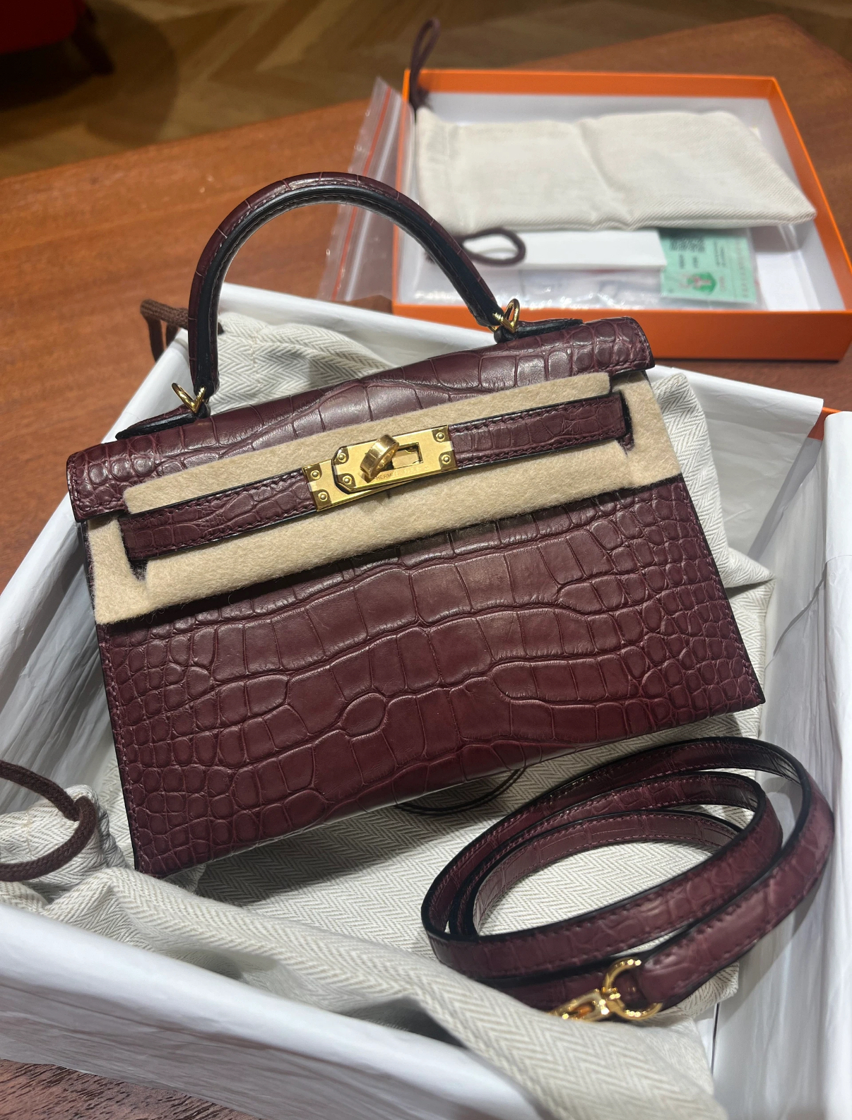 Kelly mini 20 Bordeaux red matte gold buckle  crocodile leather Custom