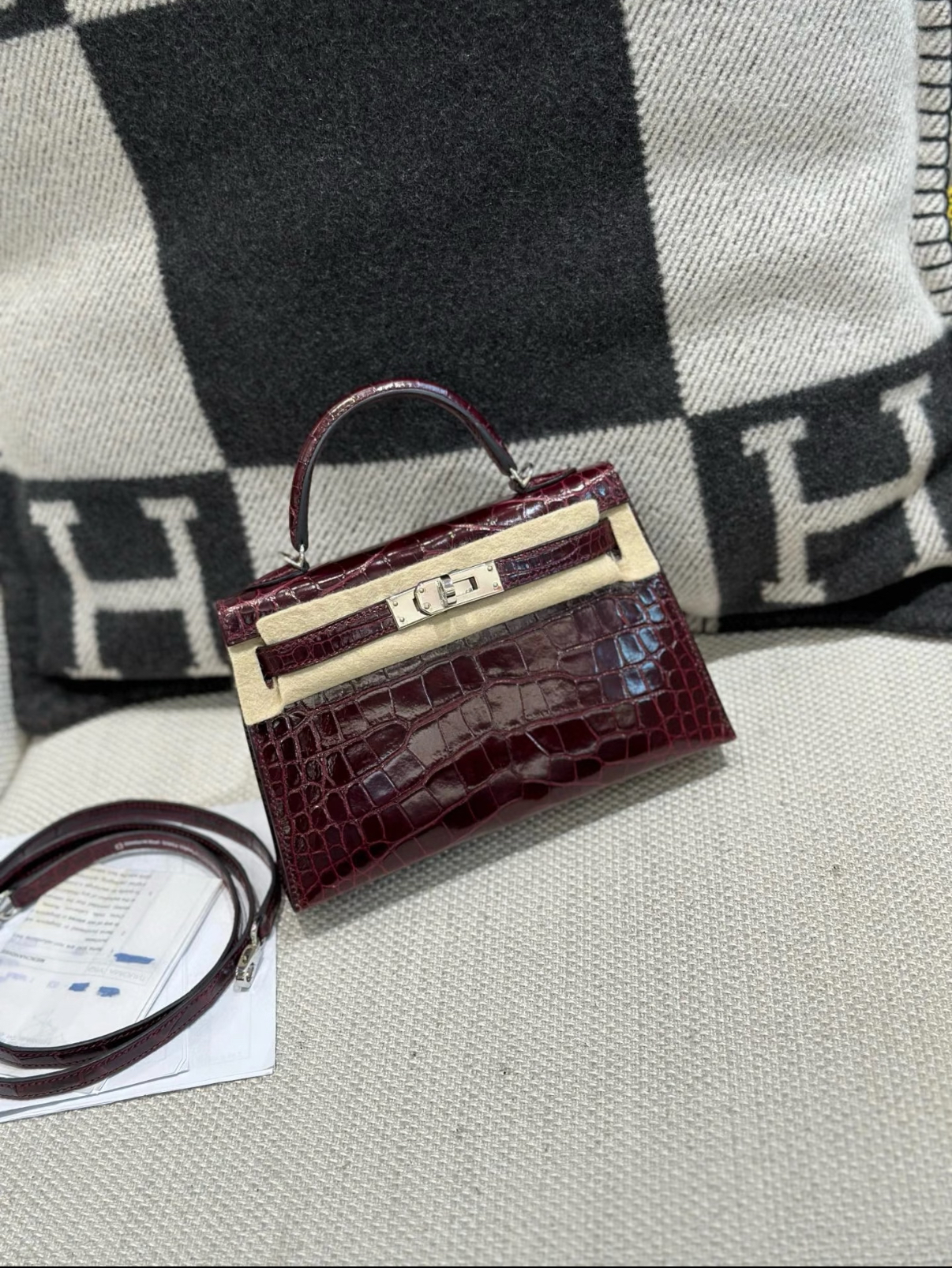 Kelly mini 20 Bordeaux red matte silver buckle  crocodile leather Custom