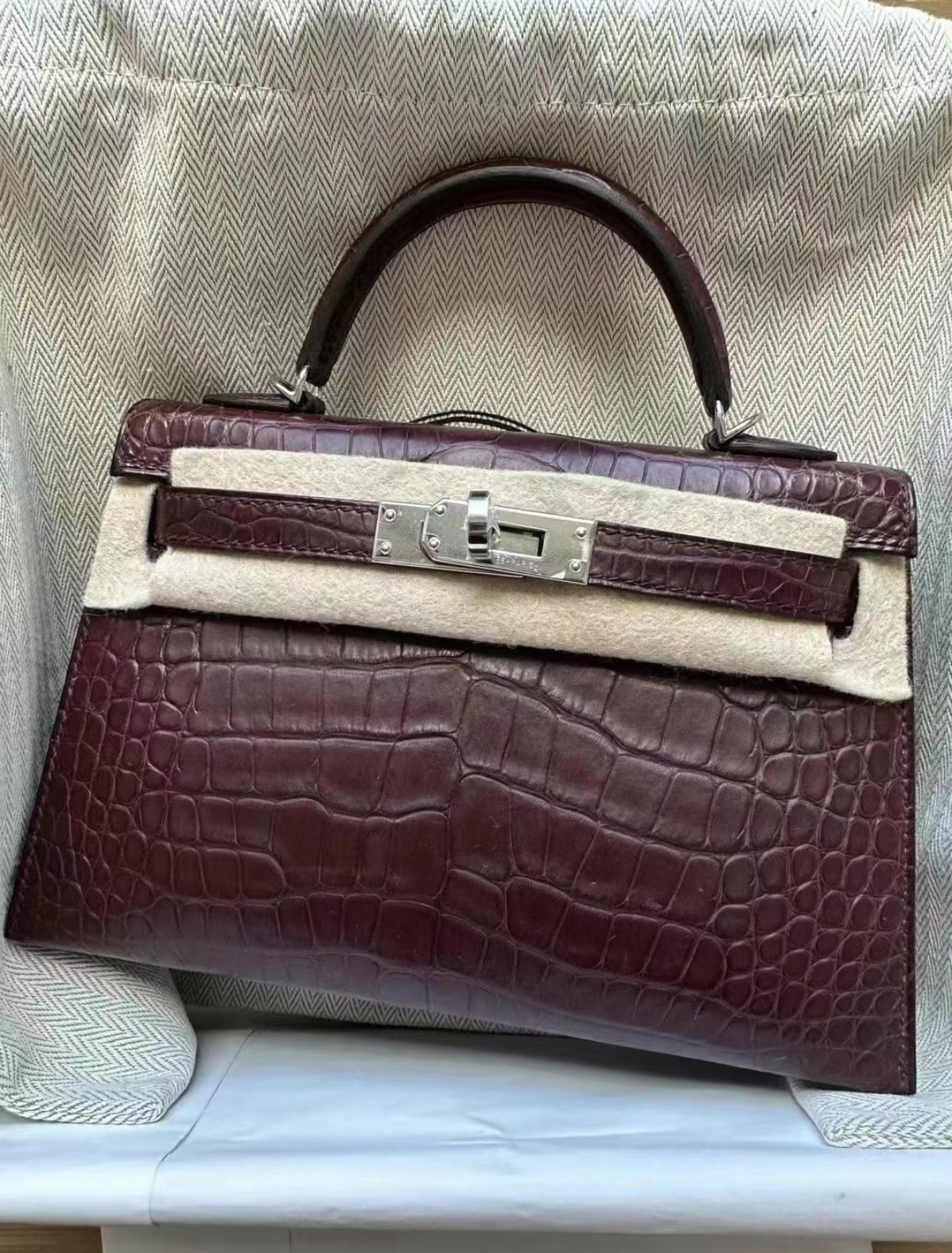 Kelly mini 20 Bordeaux red matte silver buckle  crocodile leather Custom
