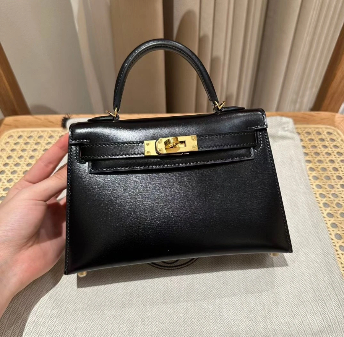 Kelly Mini 19 box leather bag gold hardware custom