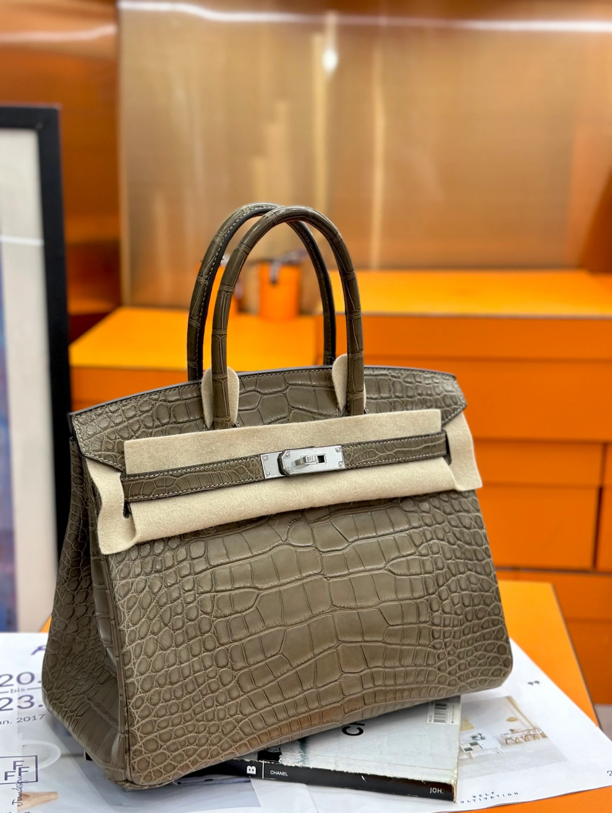 Birkin 25-35 Custom Elephant Grey Crocodile Leather