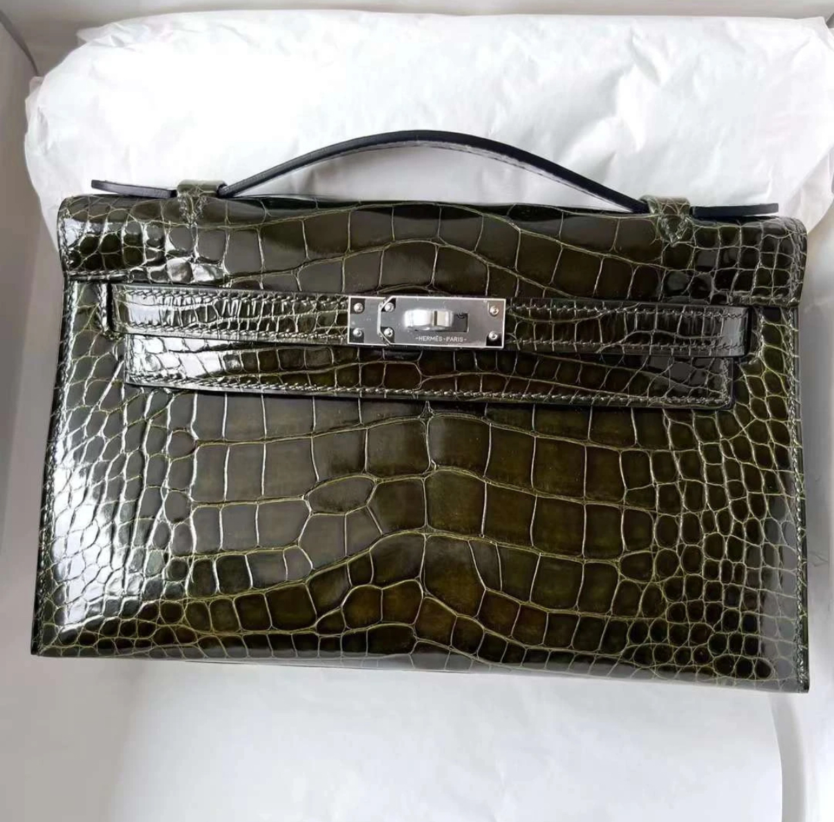 Kelly Mini 20 Olive Green crocodile leather custom