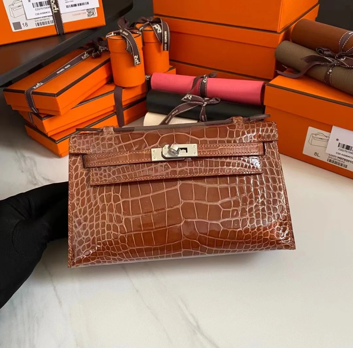 Kelly Mini 20 Honey Brown crocodile leather custom