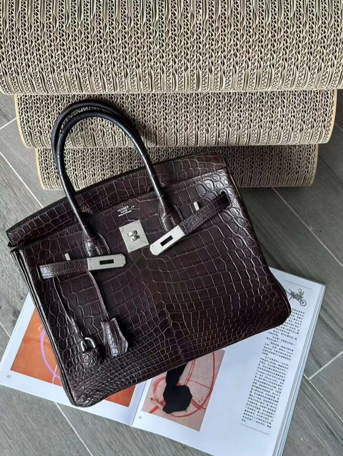 Birkin 25-35 ebony matte crocodile leather custom