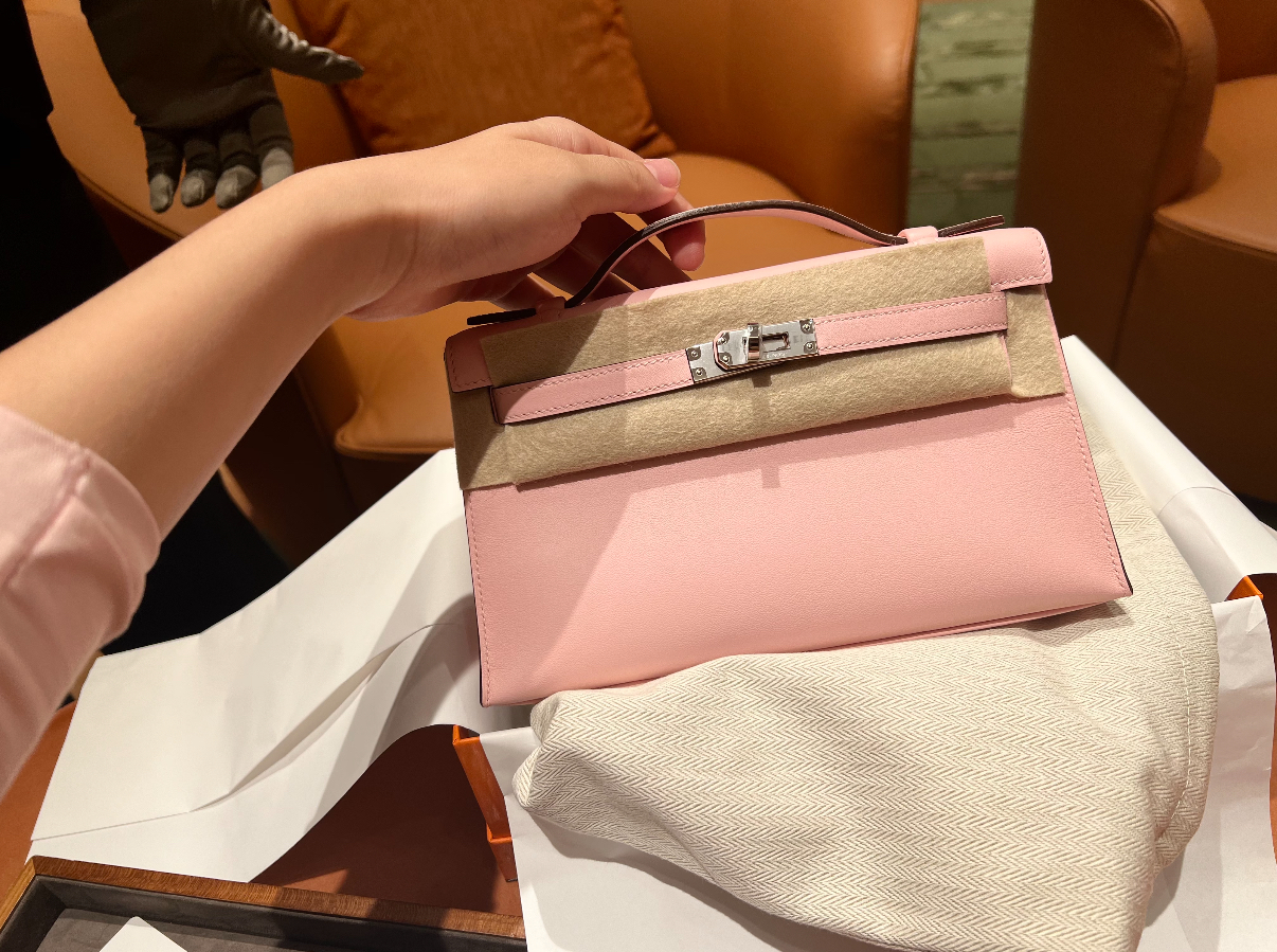 kelly pochette Rose sakura EPSOM Silver Buckle Custom