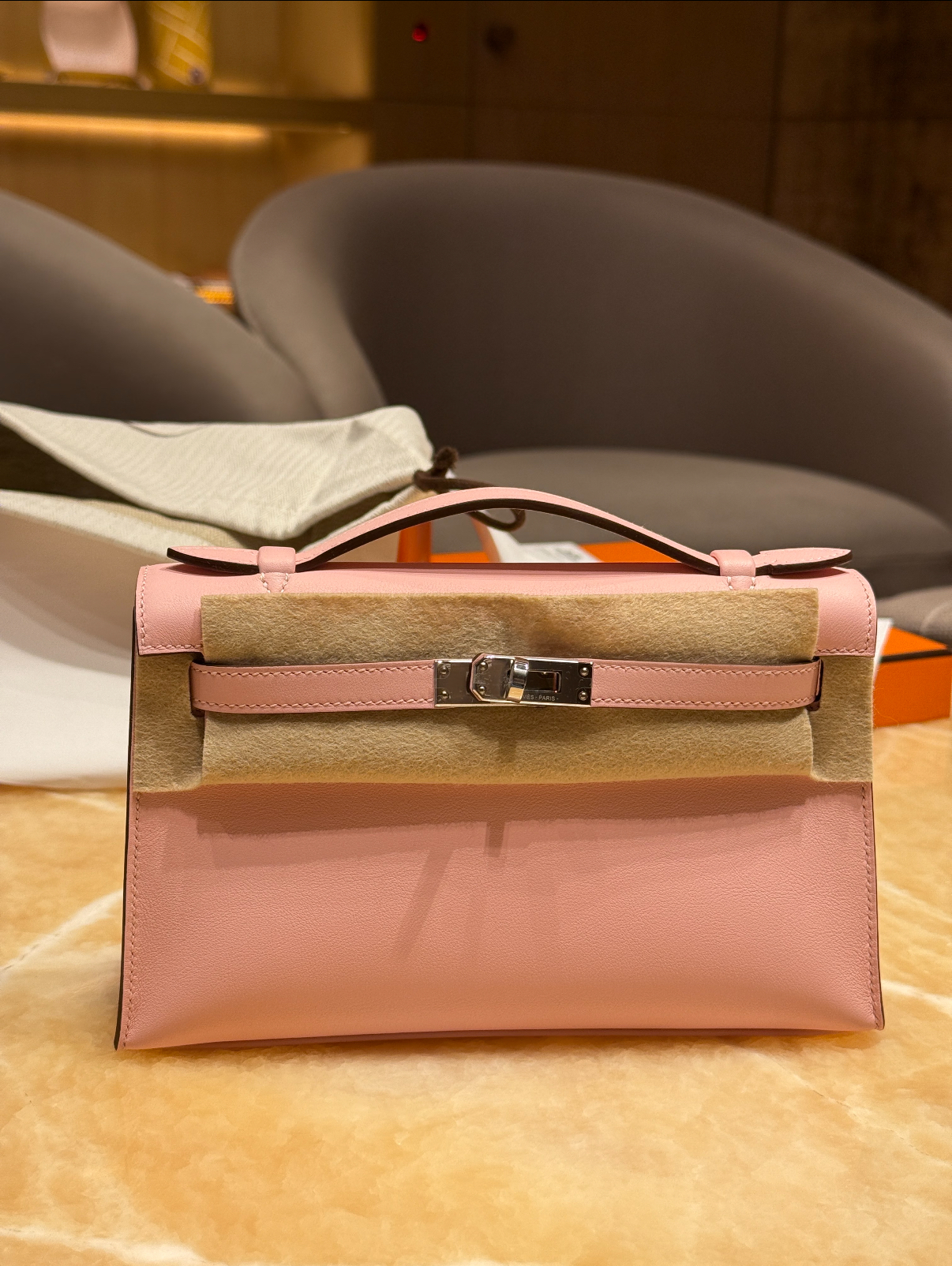 kelly pochette Rose sakura EPSOM Silver Buckle Custom