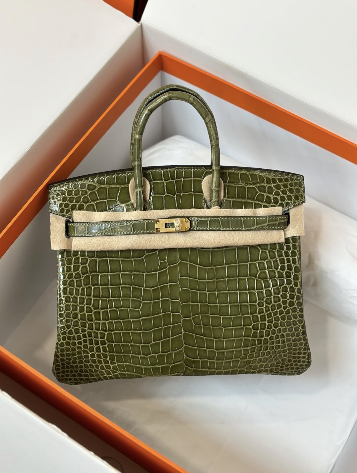 Birkin 25-35 olive green crocodile leather Custom