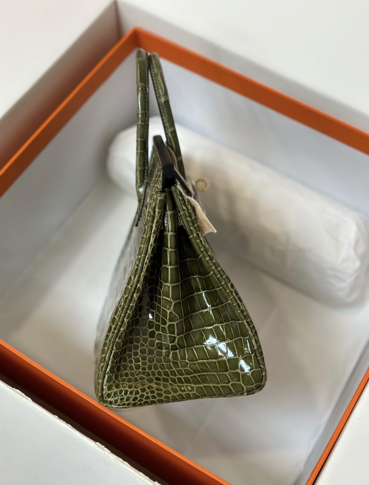 Birkin 25-35 olive green crocodile leather Custom