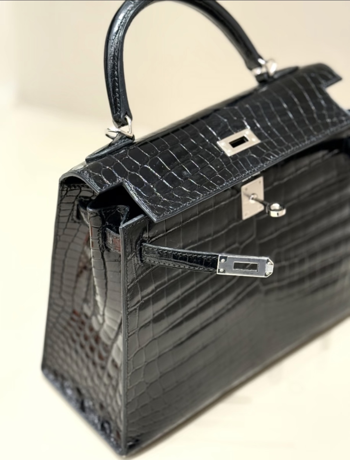 Kelly 25-28 Black silver Buckle Crocodile Leather Custom