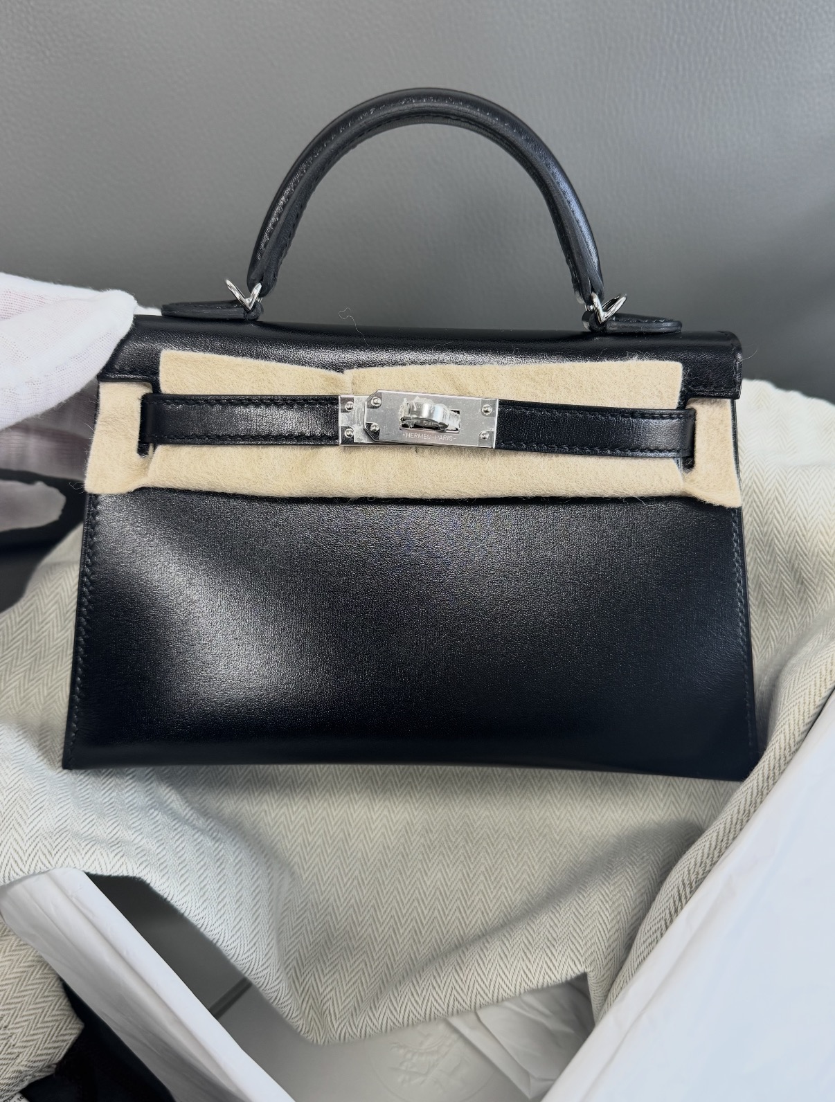 Kelly mini Black BOX Leather Custom