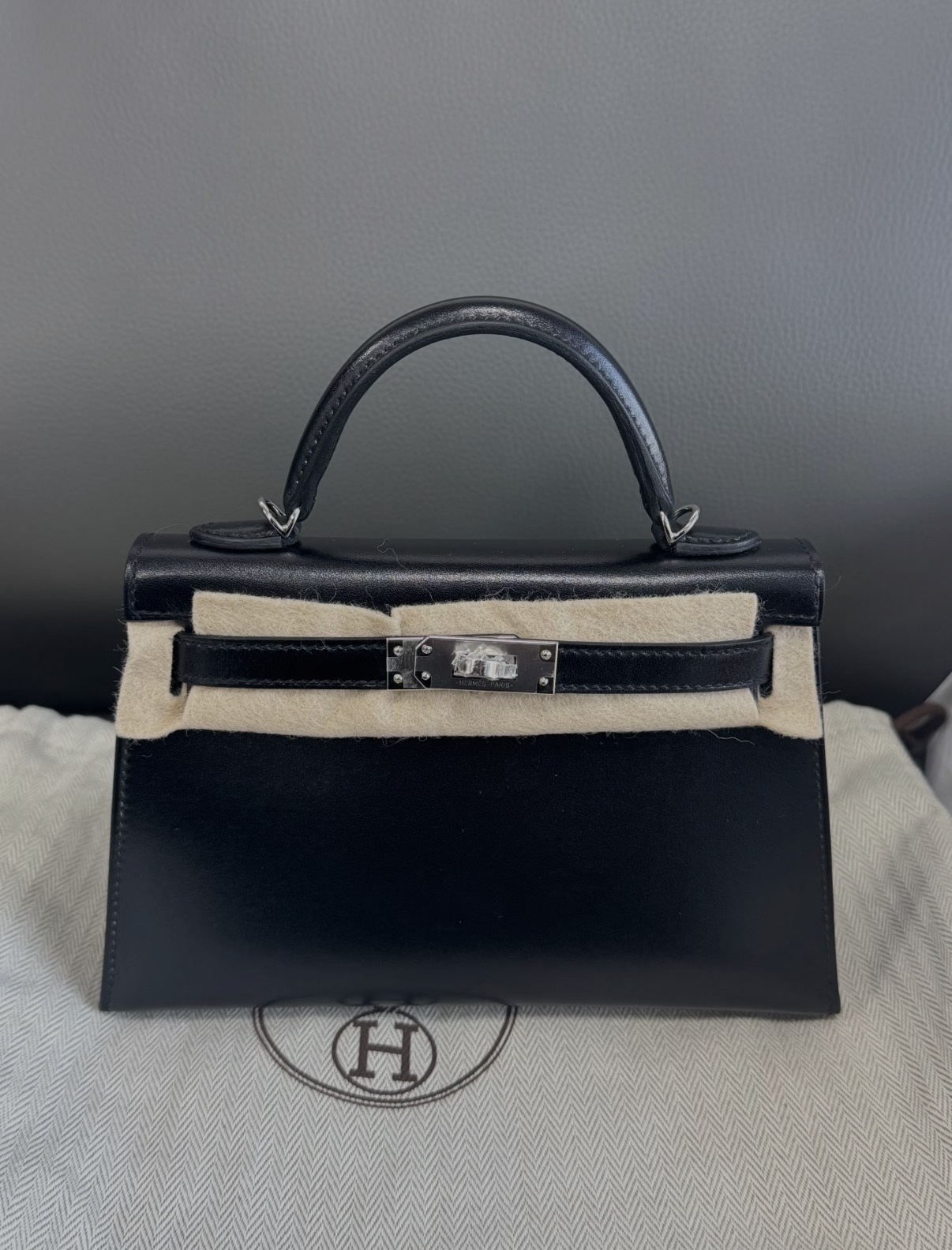 Kelly mini Black BOX Leather Custom