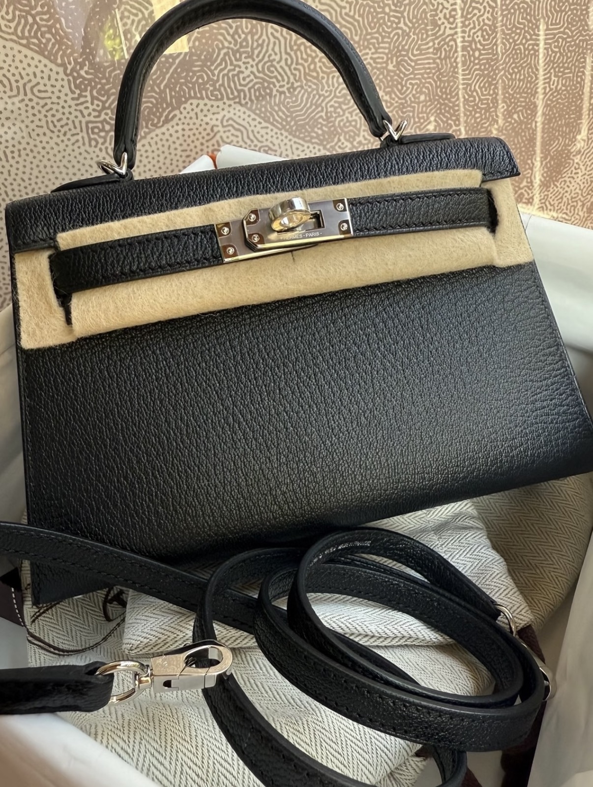 Kelly mini Black goatskin Leather Silver hardware Custom