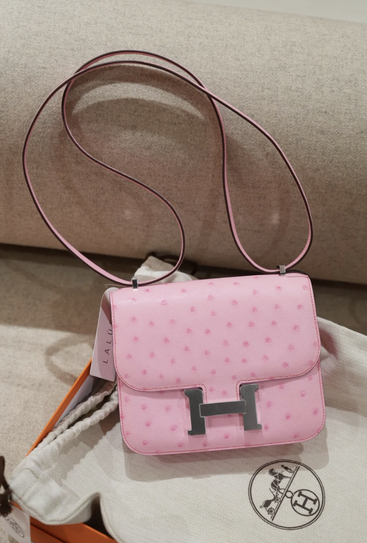 Constance Bubble Pink Silver Hardware Ostrich Leather Customization