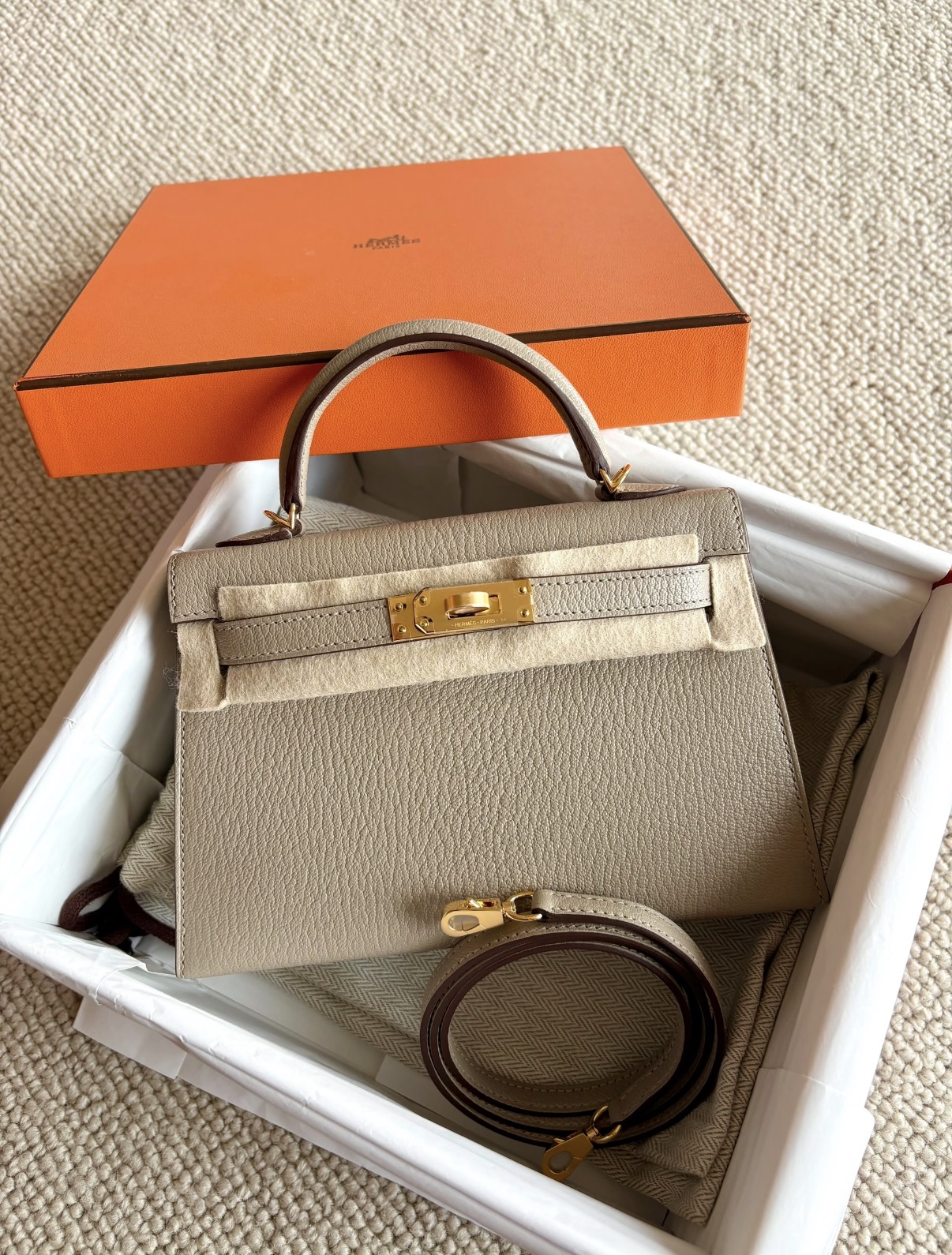 Kelly mini dove grey gold hardware custom