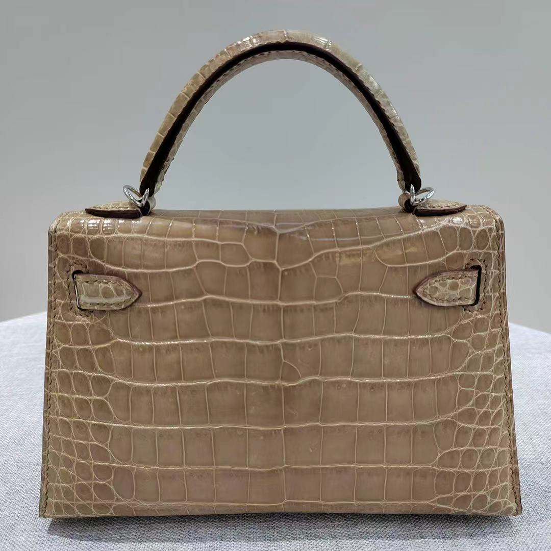 Kelly mini, milk tea color glossy crocodile leather custom-made