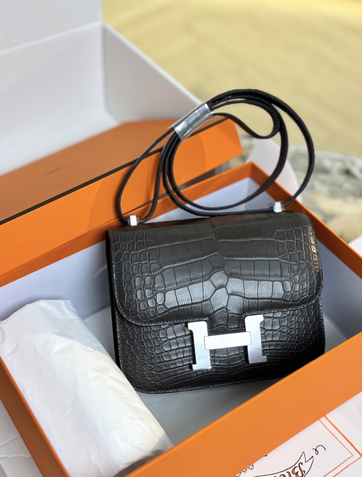 Constance Black silver hardware matte crocodile leather