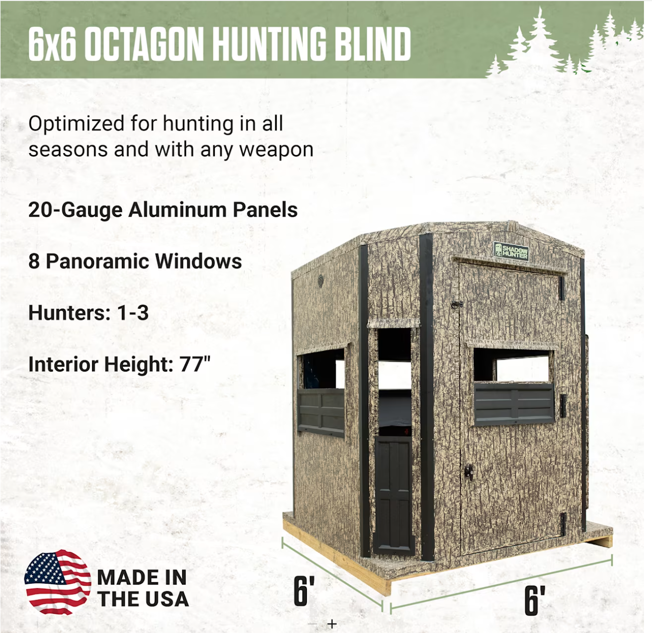🔥2025 Shadow Hunter Marksman Series 6x6 Octagon Gun/Bow Combo Hunting Blind🔥