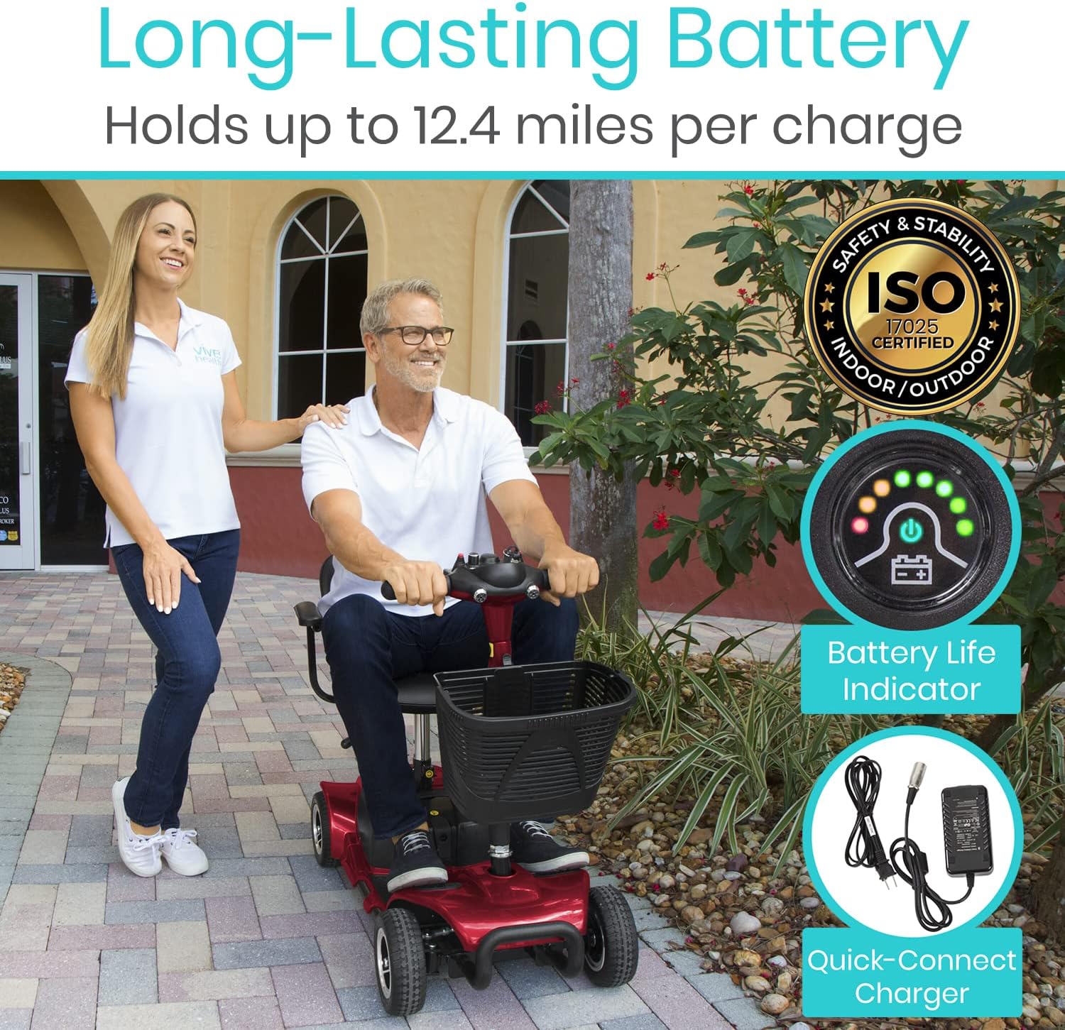 4 Wheel Mobility Scooter - Electric Powered Wheelchair Device - Compact Heavy Duty Mobile for Travel, Adults, Elderly - Long Range Power Extended Battery with Charger & Basket