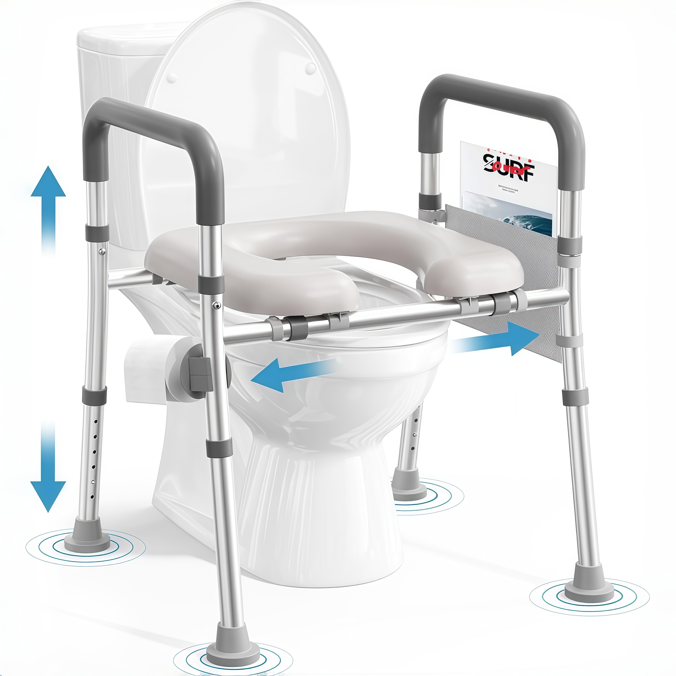 Toilet Seat Riser for Seniors, Raised Toilet Seat with Handles, Adjustable Height & Width, 400lb Handicap Elevated Toilet Seat, Fit Any Toilet