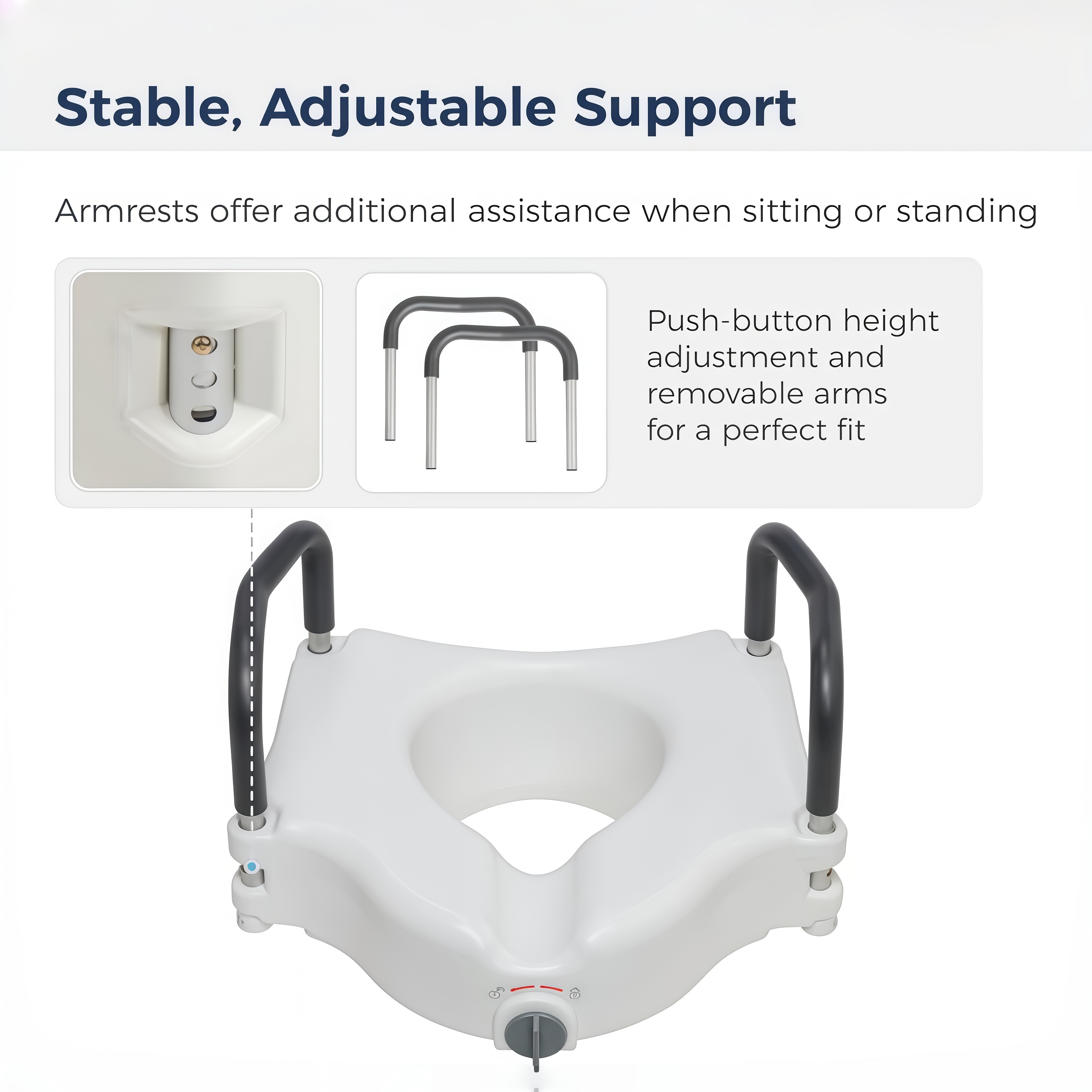 Drive Medical RTL12027RA 2-in-1 Raised Toilet Seat with Removable Padded Arms, Standard Seat