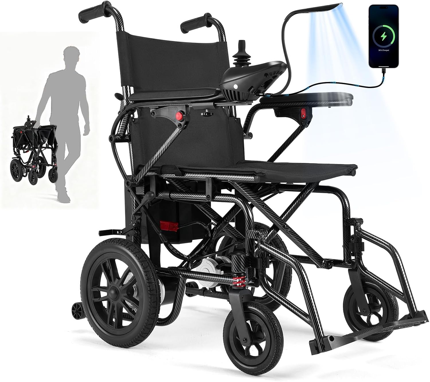lectric Wheelchair for Adults Support 286lbs,Foldable Motorized Wheelchair,15+ Miles Long Travel Range,360° Joystick Control Lightweight Wheelchair 360W Dual Motor for Home, Outdoors (Black)