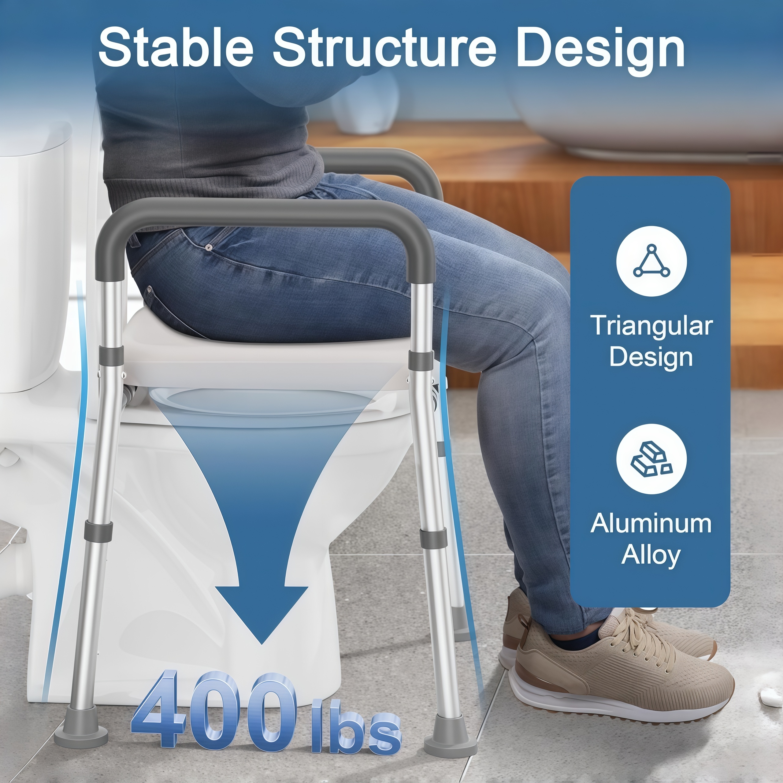 Toilet Seat Riser for Seniors, Raised Toilet Seat with Handles, Adjustable Height & Width, 400lb Handicap Elevated Toilet Seat, Fit Any Toilet