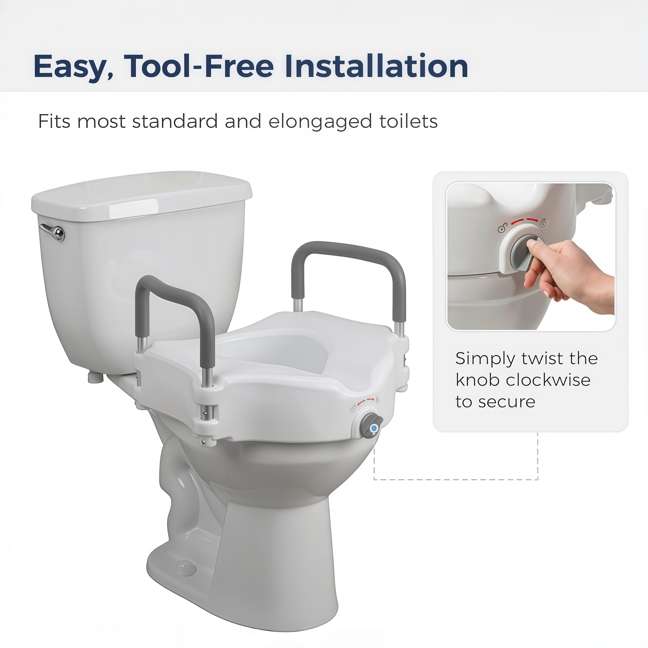 Drive Medical RTL12027RA 2-in-1 Raised Toilet Seat with Removable Padded Arms, Standard Seat