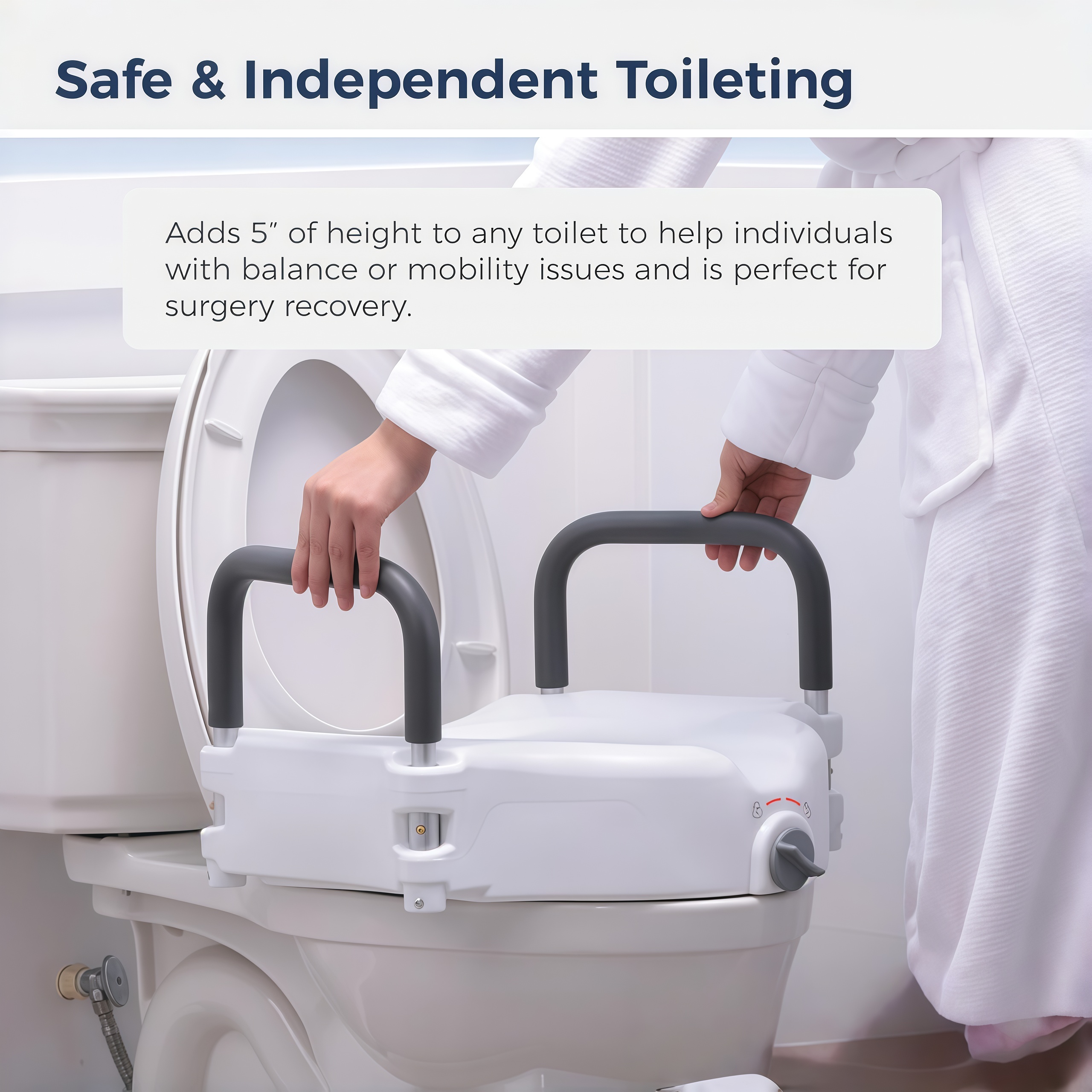 Drive Medical RTL12027RA 2-in-1 Raised Toilet Seat with Removable Padded Arms, Standard Seat