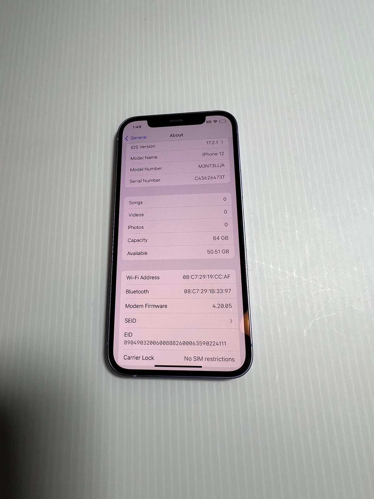 Apple iPhone 12 64 GB in Purple for Unlocked 8W59