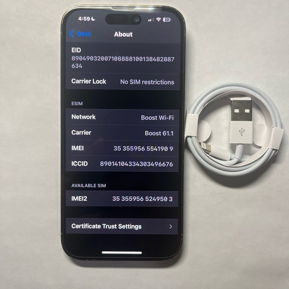 Apple IPhone 14 Pro 512GB Unlocked ~ Battery Health 100% 1O17