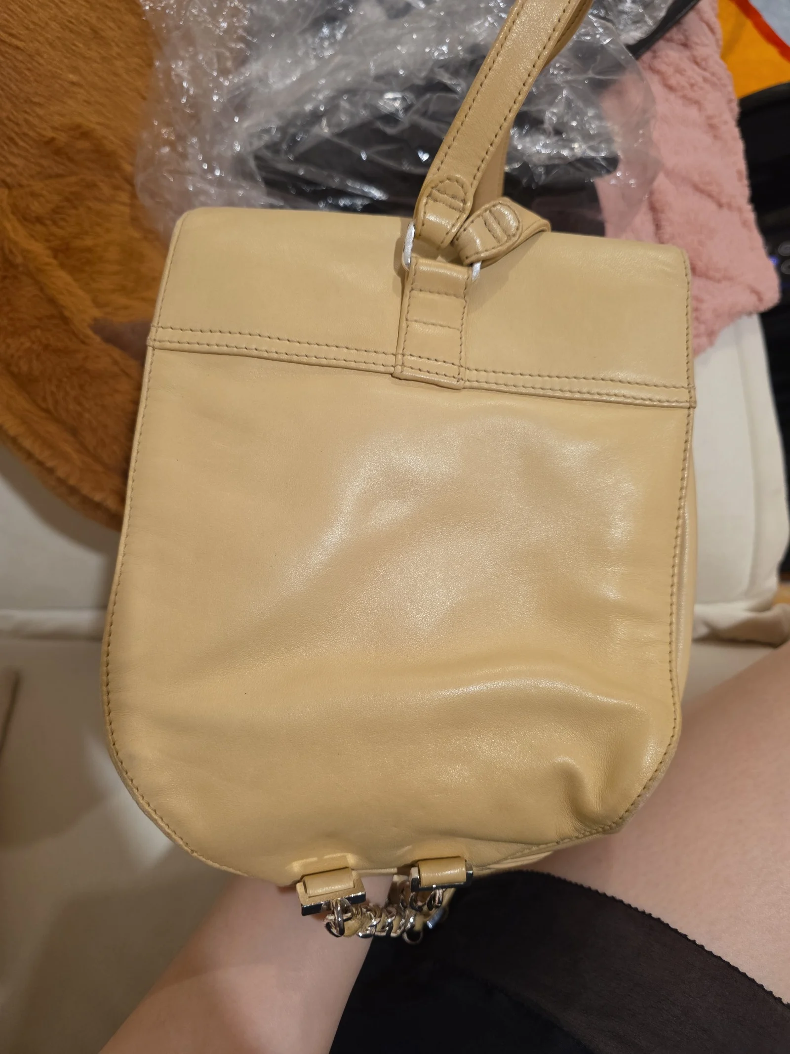 Authentic Chanel cream lambskin backpack