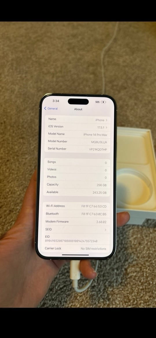 iPhone 14 Pro Max Silver 256 GB 7F61