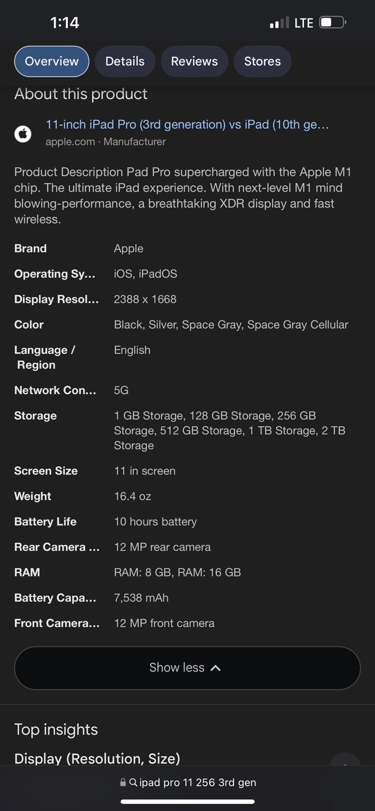 ipad pro 11 inch 3rd generation 256g 6F29