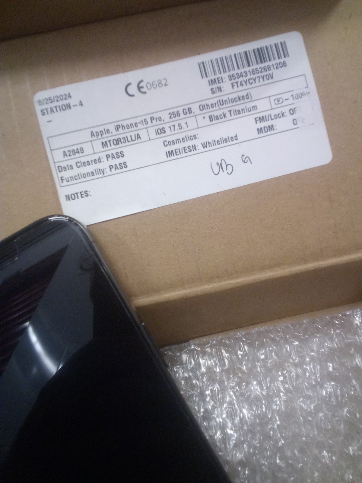 iPhone 15 Pro 256 GB BLK Unlocked 5V11