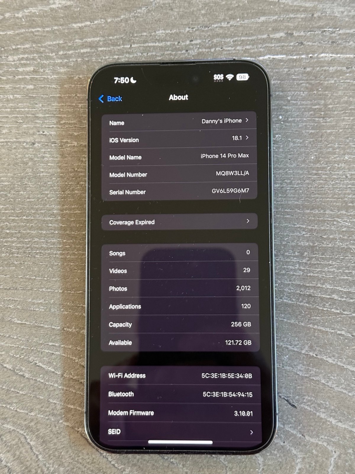 UNLOCKED Apple iPhone 14 Pro Max 256 GB Deep Purple MQ8W3LL/A Used 6V19