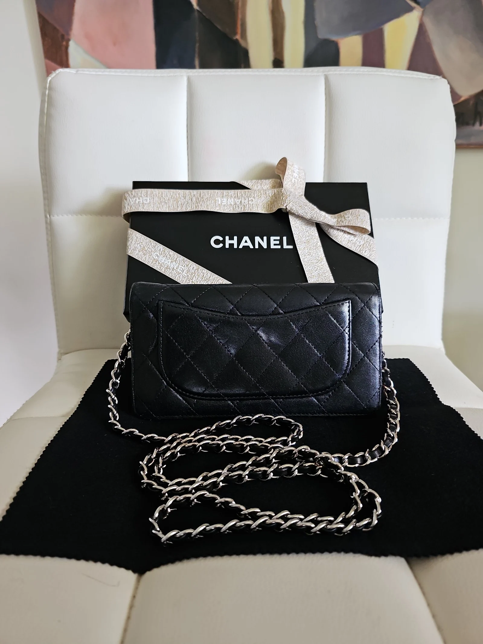CHANEL Black Lambskin Matelasse Wallet