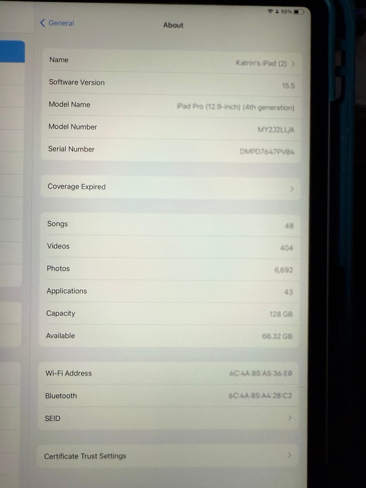 12inch iPad Pro 4th gen 128gb WiFi silver 5T36