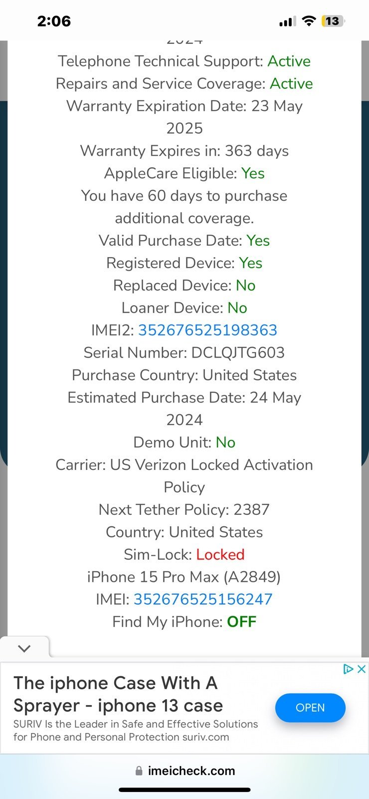 iPhone 15 pro max 256GB 1A61